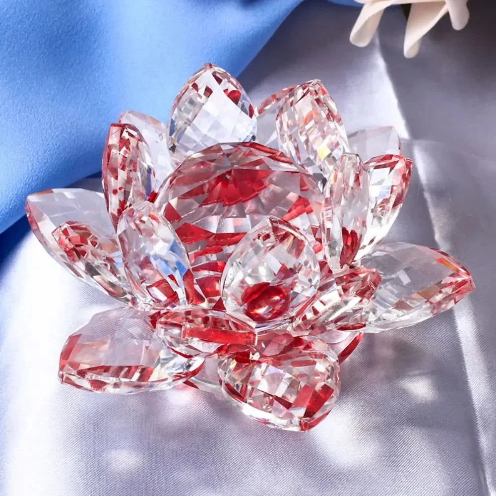 Crystal Lotus Flower Figurine Home Wedding Decoration Glass Craft Collection Paperweight Office Table Ornaments Souvenir Gifts