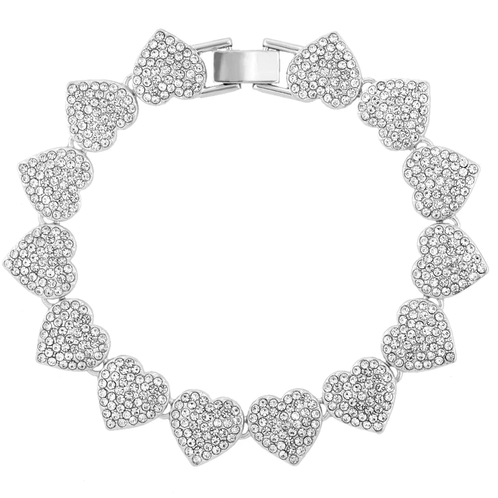 Fashion Shiny Full Rhinestone Heart Anklets Bracelet For Women Iced Out Crystal Cuban Link Chain Anklet Summer Barefoot Jewelry