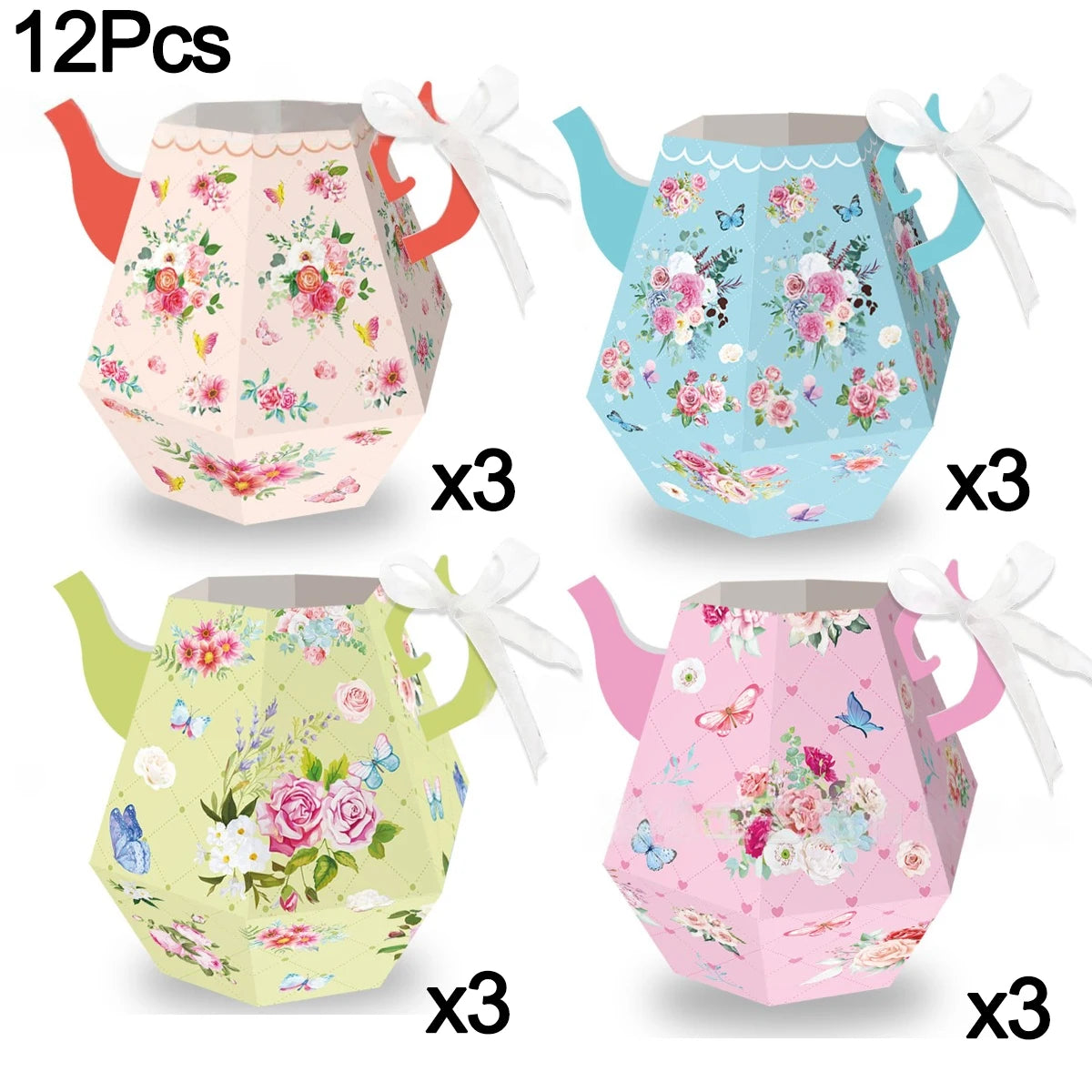 12Pcs Elegant Tea Pot Shaped Flower Boxes Tea Party Decorations Princess Party Floral Teapot Centerpieces for Tables Teapot Vase