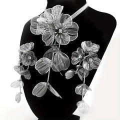 Handcrafted Floral Jewelry Set with Sparkling Rhinestones - Elegant Necklace and Earrings, Ideal for Parties and Night Clubs