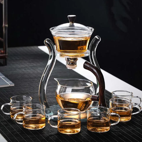 Lazy Kungfu Glass Tea Set Magnetic Water Diversion Rotating Cover Bowl Semi-Automatic Glass Teapot Suit (Glass teapot)