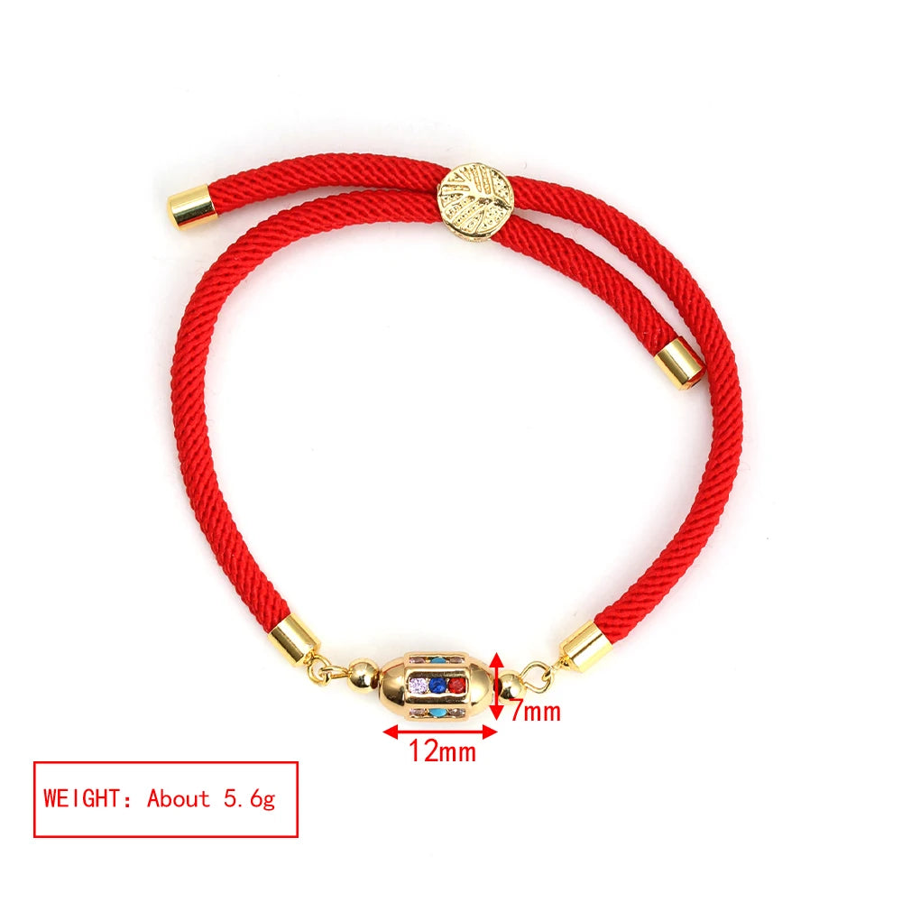 Enamel Tube Spacer Colored Zircon Beads Charm Bracelet For Women Adjustable Leaf Buckle Pull Rope Boho Summer Beach Jewelry Gift