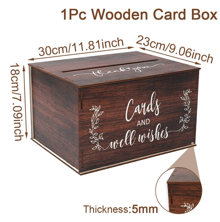 Wedding Card Box with Lid Wood Gift Card Box for Wedding Reception Rustic Envelope Money Box DIY Rustic Wedding Party Supplies