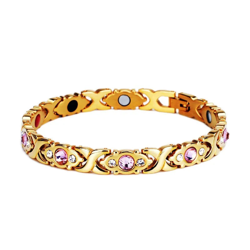 Arthritis Healthy Therapy Energy Hologram Germanium Copper Color Anklets Magnetic Crystal Bracelets for Women Rhinestone Jewelry