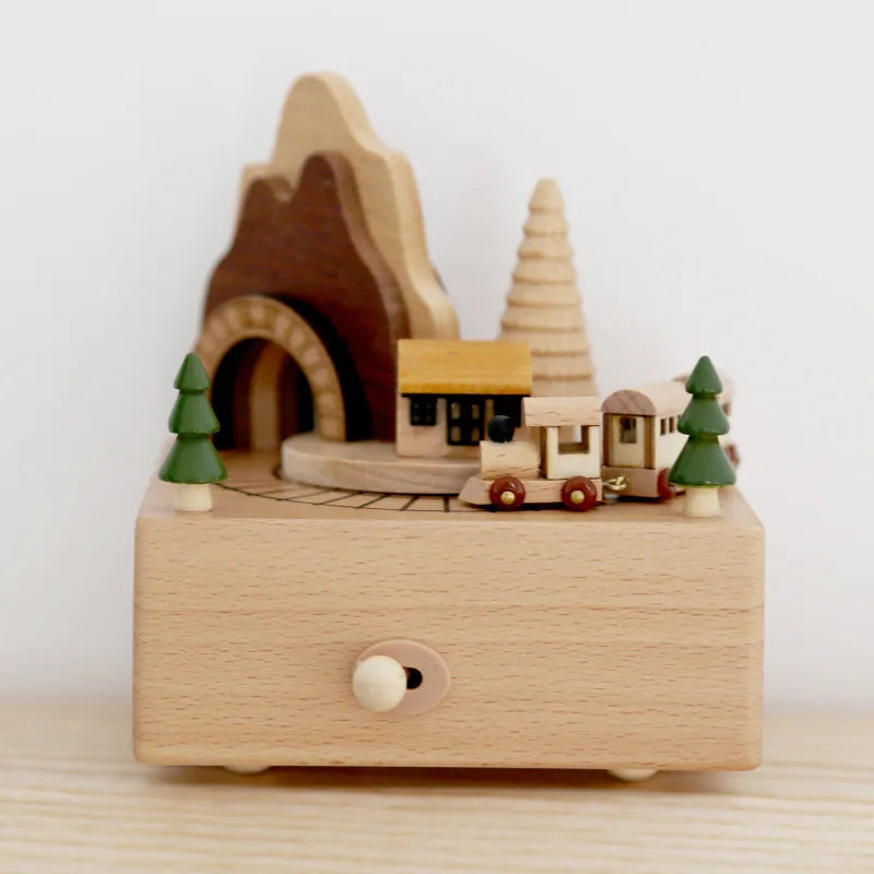Wooden Carousel Music Box Ornaments Rotatable Hand-cranked DIY Handmade Birthday Christmas Gift Children’s Toys 크리스마스 뮤직 오르골