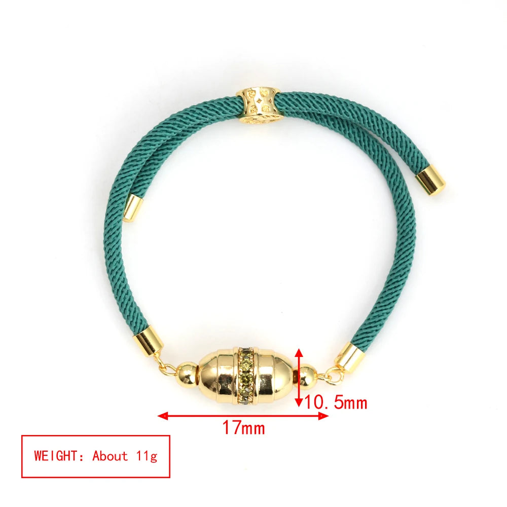 Enamel Tube Spacer Colored Zircon Beads Charm Bracelet For Women Adjustable Leaf Buckle Pull Rope Boho Summer Beach Jewelry Gift