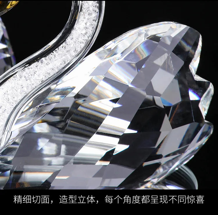 Exquisite Handmade Crystal Swan Crystal Animal Figurines Glass Car Ornament Decor Couple Swan With Base Home Decor Xmas Gift
