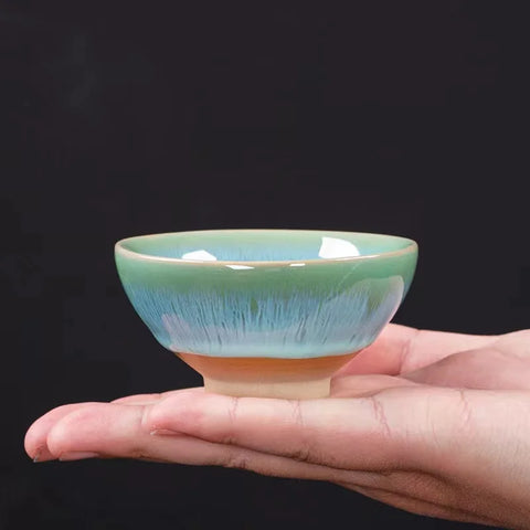 Chinese Kiln Change Ceramic Jianzhan Tea Cup Retro Temmoku Glaze Teacup Blue Pottery Tea Bowl Home Teaware Master Cups Wholesale