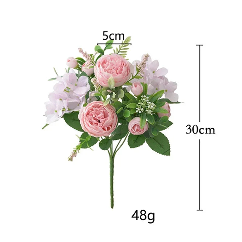 Blue Silk Bouquets Artificial Forest Hydrangea Peony Bud Wedding Bride Hand Bouquet Home Garden Desktop Flower Arrangement Decor