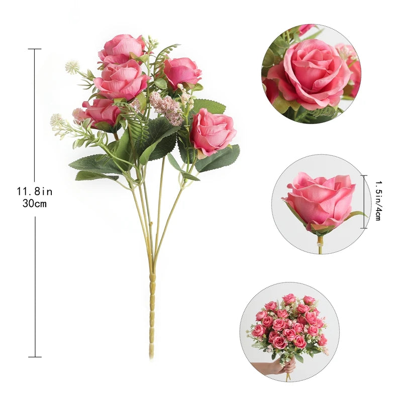 1/3Pcs Artificial Rose Flowers Bouquet for Home Room Decor Fake Flowers Garden Wedding Party Decoration Outdoor Christmas Decor