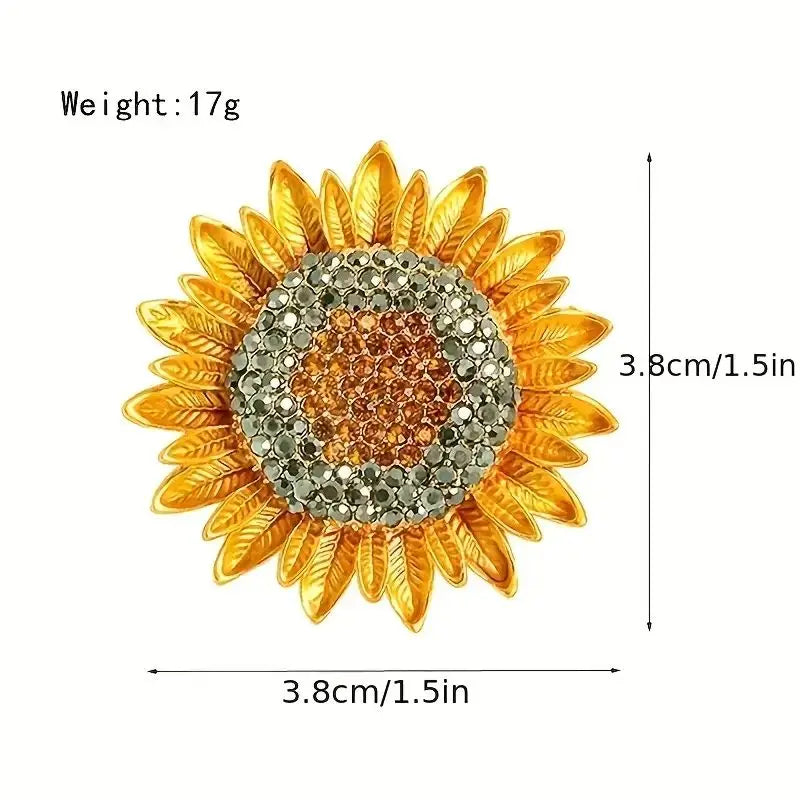 Trendy Sunflower Bee Alloy Zirconia Brooches For Women Girls Gold Color Flower Metal Crystal Jewelry Party Birthday Daily