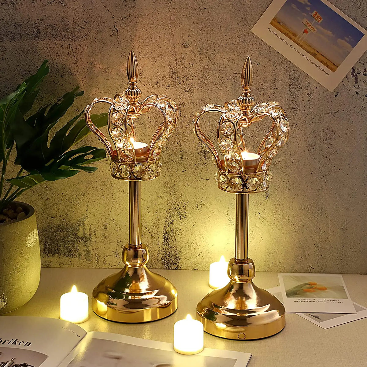 Crystal Crown Candlestick, Handmade Iron Candlestick, Wedding Props, Home Decoration, Retro