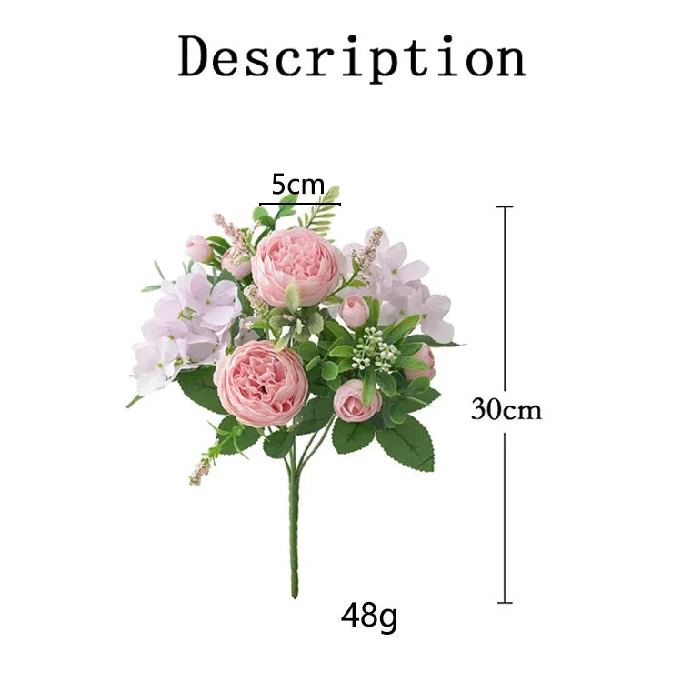 Blue Silk Bouquets Artificial Forest Hydrangea Peony Bud Wedding Bride Hand Bouquet Home Garden Desktop Flower Arrangement Decor