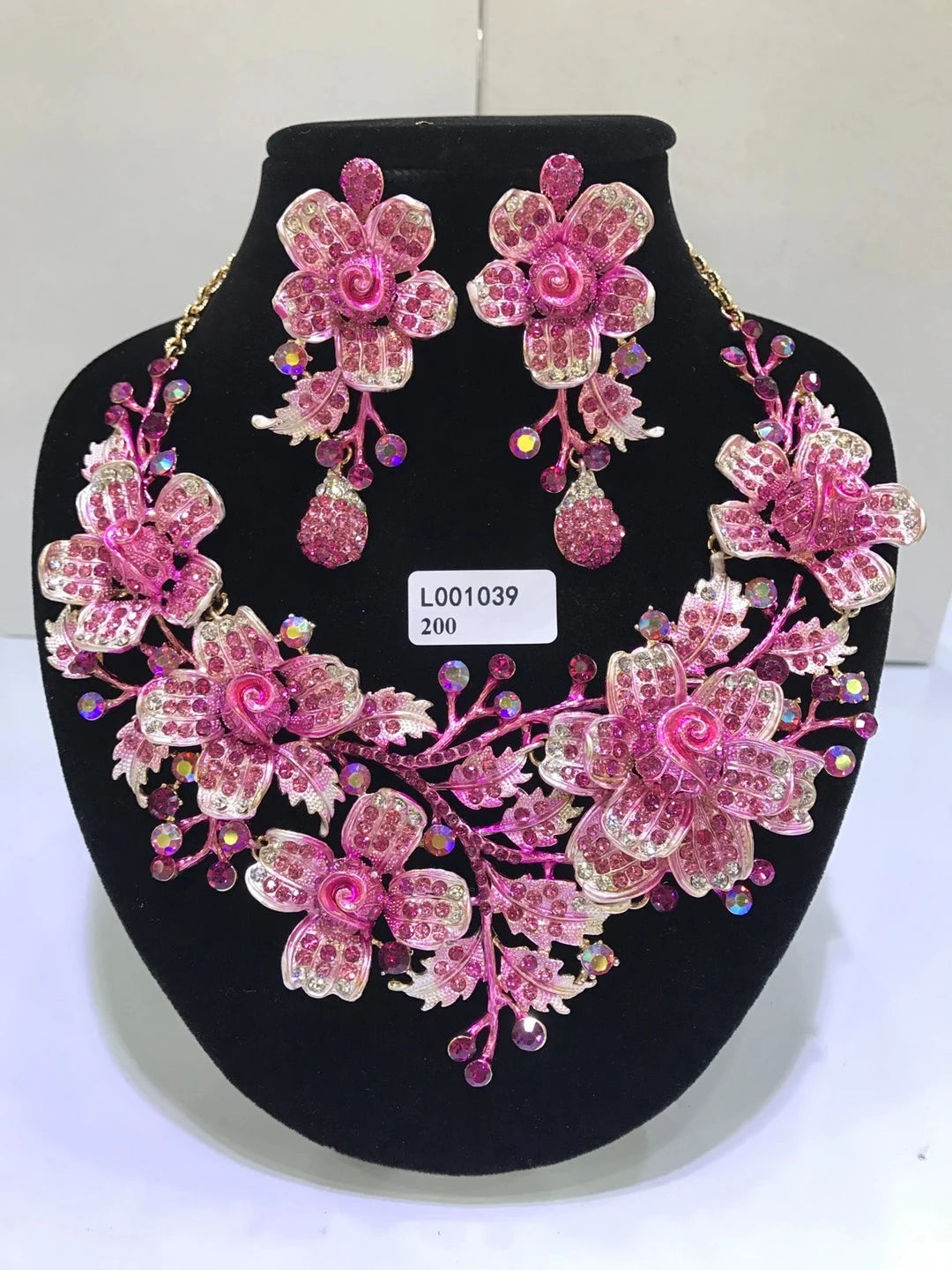 Wedding Dubai Jewelry Sets For Women Big necklace sets necklace Crystal Rhinestone Brides Flower Necklace Earring Set