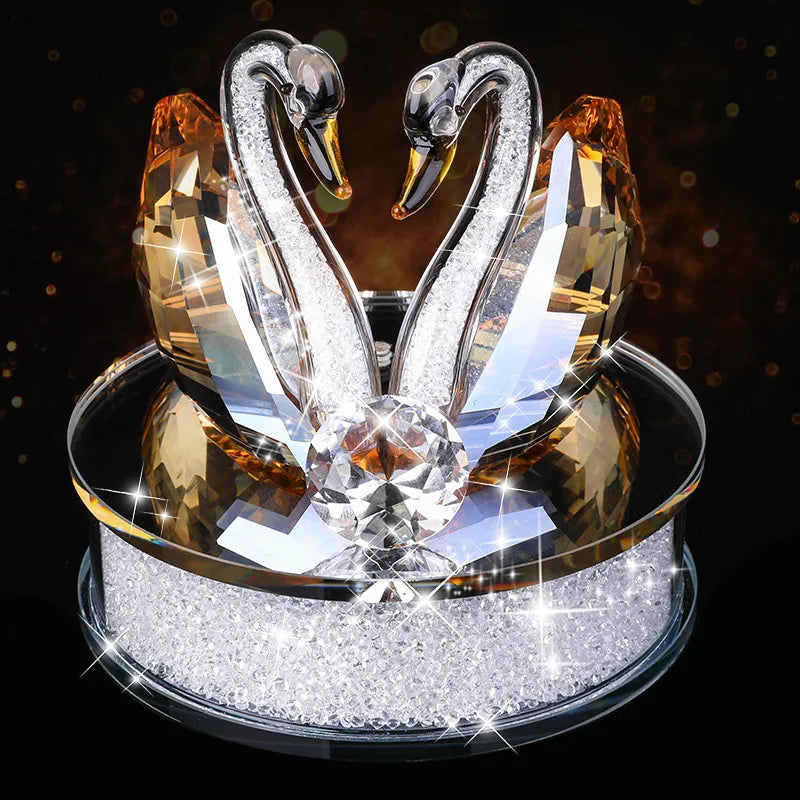 Exquisite Handmade Crystal Swan Crystal Animal Figurines Glass Car Ornament Decor Couple Swan With Base Home Decor Xmas Gift