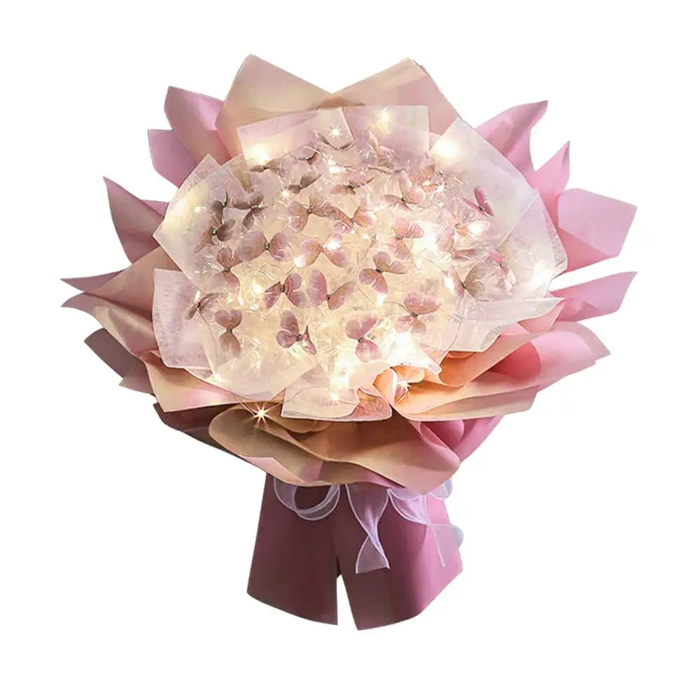 Artificial Butterfly Bouquet Material Kit DIY Handmade Butterfly Flower Bouquets With LED Light Wedding Decor Girlfriend Gifts