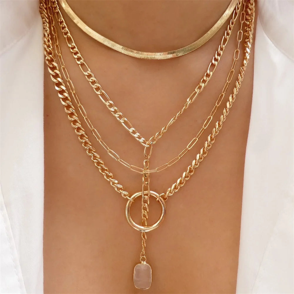 Bohemian Multilayer Handmade Mixed Chain For Woman Fashion Necklaces Water Droplet Crystal Pendant Jewelry Gift 2023 New