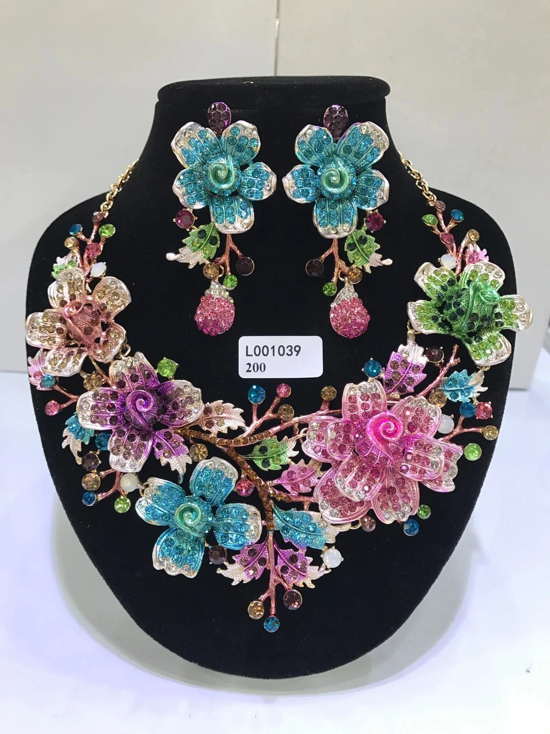 Wedding Dubai Jewelry Sets For Women Big necklace sets necklace Crystal Rhinestone Brides Flower Necklace Earring Set