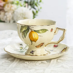 European Ceramics Coffee Cup and Saucer Teapot Elegant Lemon Pattern Creative Afternoon Tea Teaware Set with Dessert Spoon Gift