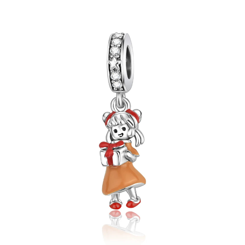 Christmas Series 925 Sterling Silver Gift Box Elk Crystal Ball Love Hot Air Balloon Charms Fit DIY Bracelet Necklace Holiday