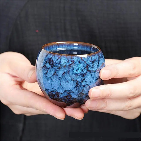 Chinese Kiln Change Ceramic Jianzhan Tea Cup Retro Temmoku Glaze Teacup Blue Pottery Tea Bowl Home Teaware Master Cups Single