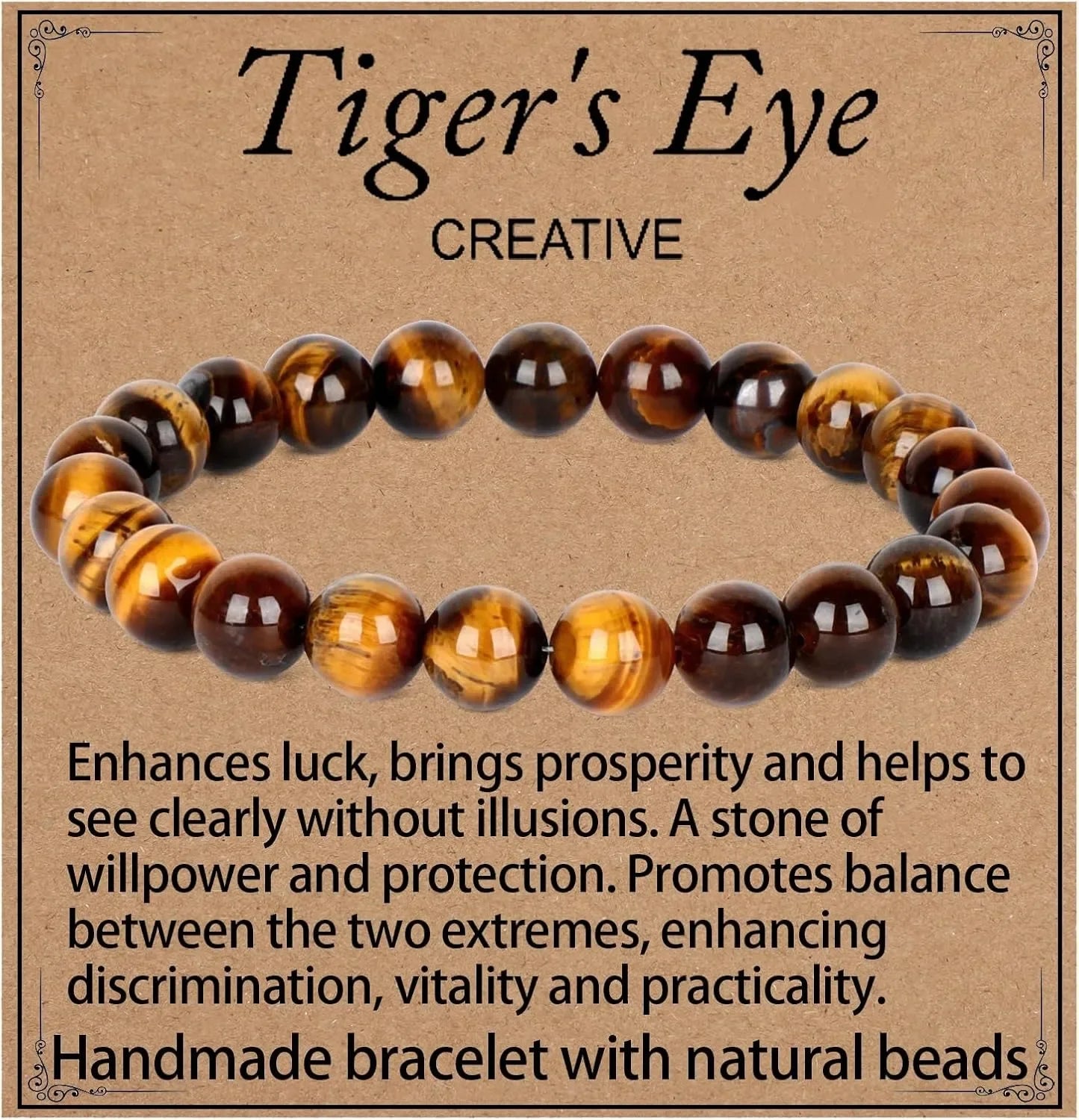 {Rich and Fortune} Tiger Eye Bracele Handmade Natural Gemstone Elastic Bracelet Crystal Stone Beads Jewelry Gifts for Women Men