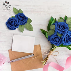 30pcs Artificial Blue Rose Flowers Fake Foam Roses With Stems Wedding Party DIY Decoration Faux Flower Boho Home Room Vase Decor