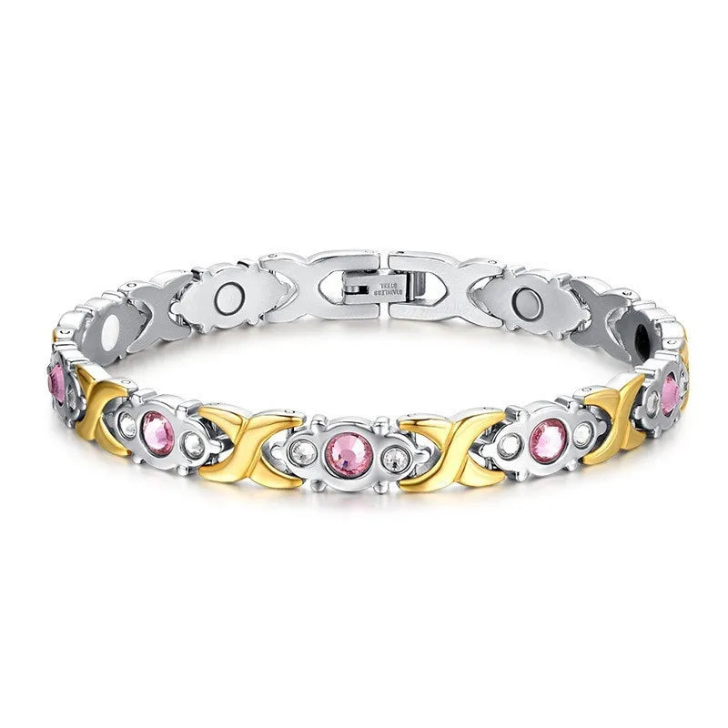 Arthritis Healthy Therapy Energy Hologram Germanium Copper Color Anklets Magnetic Crystal Bracelets for Women Rhinestone Jewelry