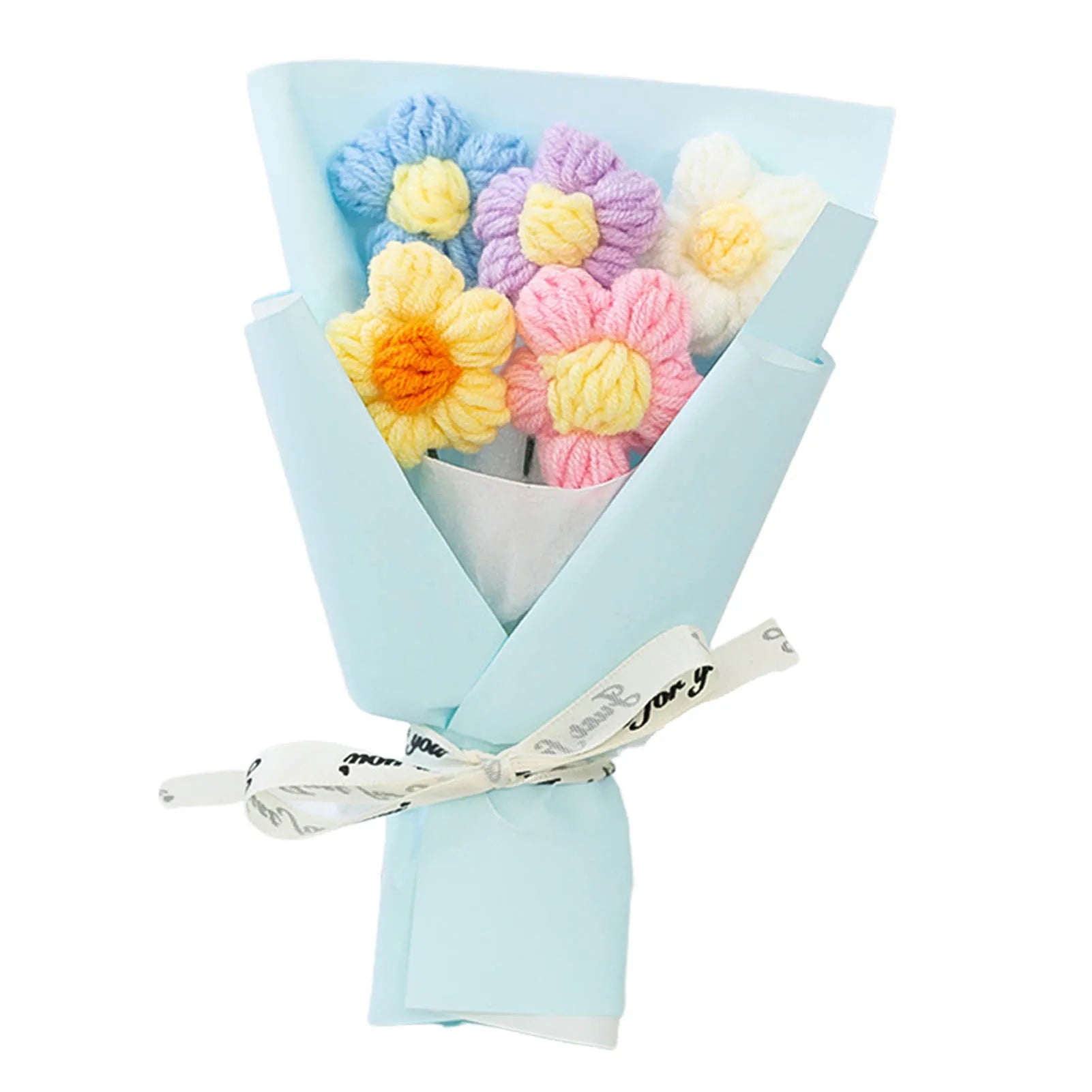 DIY Handwoven Knitted Flowers Bouquet Artificial Flower Knitted Woolen Flowers Woven Birthday Valentine's Day Gift Home Decor