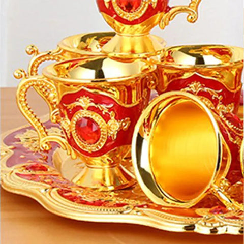 8-pieces Set Vintage Metal Wine Pot Set Household Luxury Wine Glass Afternoon Tea Drinking Set Wedding Party Gift to the Elderly