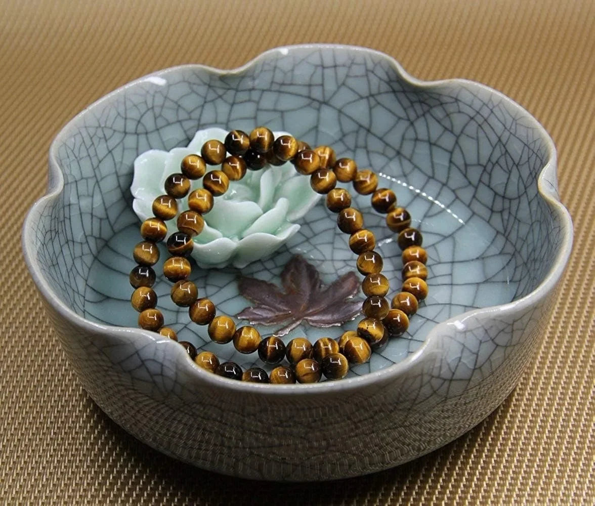 {Rich and Fortune} Tiger Eye Bracele Handmade Natural Gemstone Elastic Bracelet Crystal Stone Beads Jewelry Gifts for Women Men