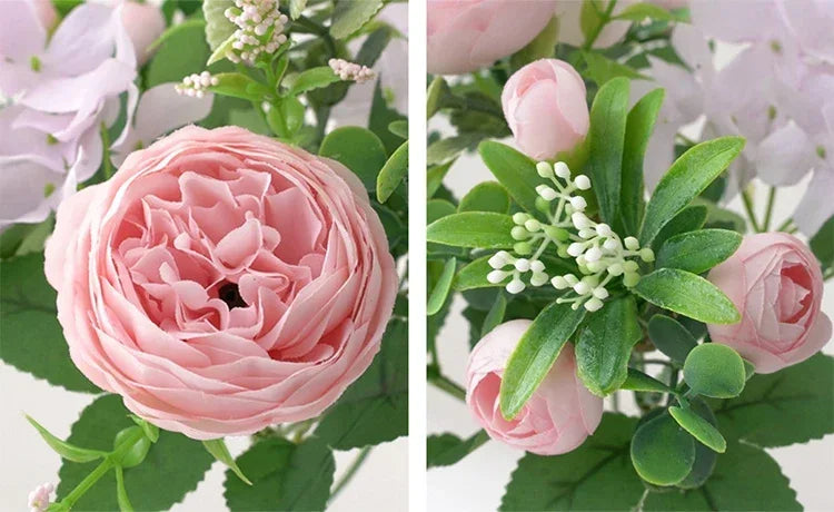 Blue Silk Bouquets Artificial Forest Hydrangea Peony Bud Wedding Bride Hand Bouquet Home Garden Desktop Flower Arrangement Decor