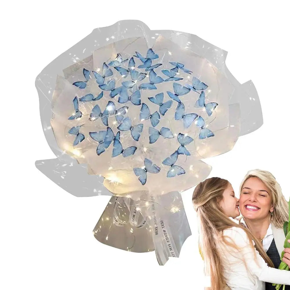 Artificial Butterfly Bouquet Material Kit DIY Handmade Butterfly Flower Bouquets With LED Light Wedding Decor Girlfriend Gifts