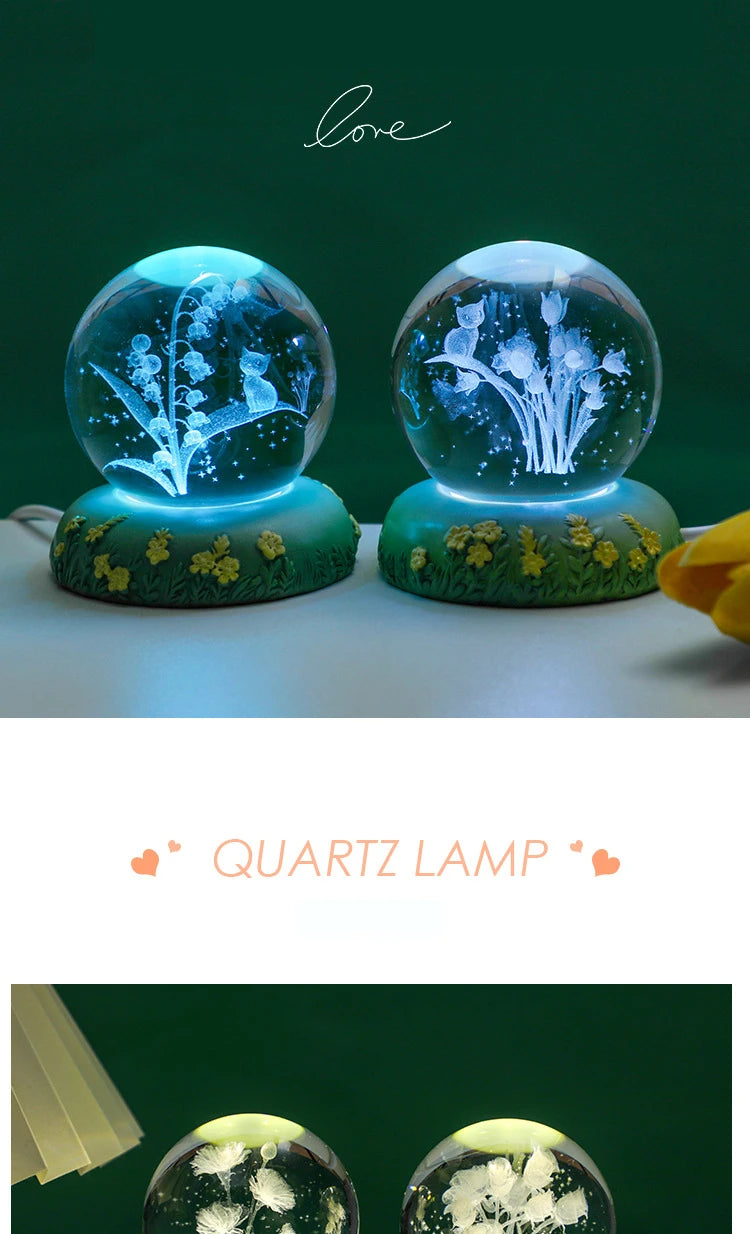 Carved Rose Carnation Flower Crystal Ball Small Night Lamp Home Warm Small Ornaments Birthday Gift Gift