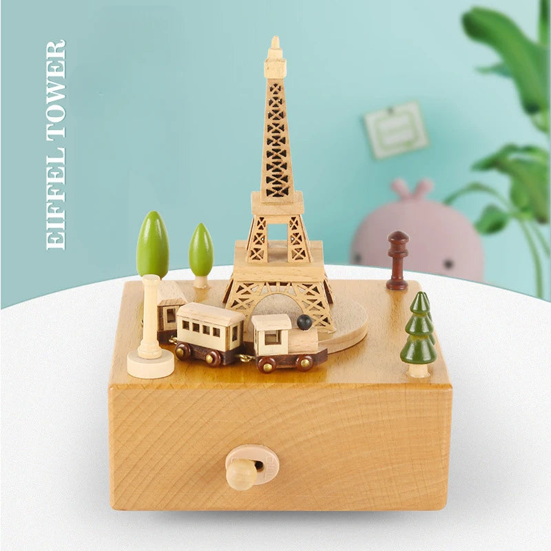 Wooden Carousel Music Box Ornaments Rotatable Hand-cranked DIY Handmade Birthday Christmas Gift Children’s Toys 크리스마스 뮤직 오르골