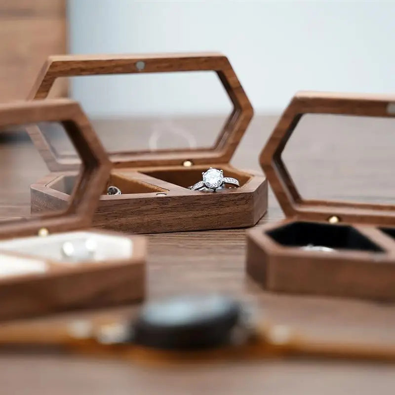 Ring Box Jewelry Storage Engagement Wedding Ceremony Ring Proposal Ring Rustic Wedding Gift for Girl Walnut Wood