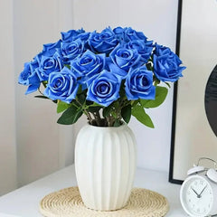Beautiful 5pcs/lot Blue Artificial Rose Flowers Silk Long Branch Bouquet for Wedding Party Valentine's Day Decoration Bride Home