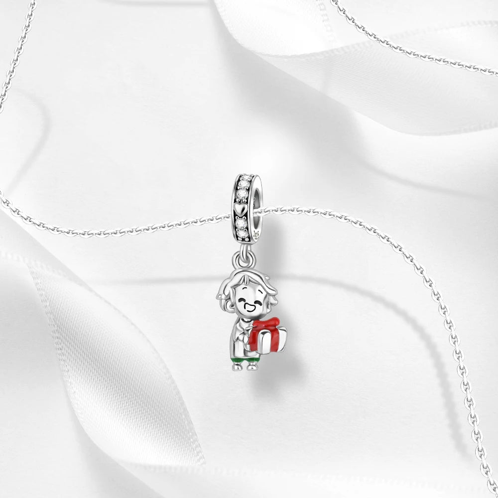 Christmas Series 925 Sterling Silver Gift Box Elk Crystal Ball Love Hot Air Balloon Charms Fit DIY Bracelet Necklace Holiday