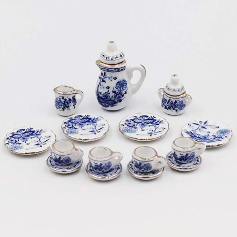 15Pcs 1:12 Dollhouse Miniature Tableware Porcelain Ceramic Tea Cup Set Model Kitchen Accessories For Doll House Decor Toys Gift