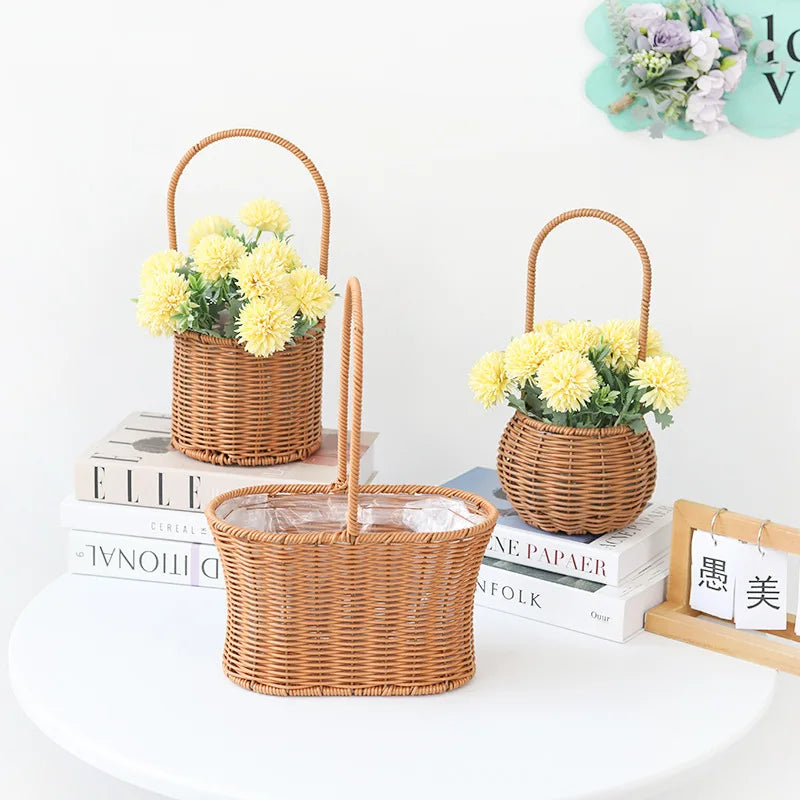 Gift Basket Woven Flower Basket Handmade Flower Basket For Home Wedding Decor Picnic Storage Baskets Rattan Storage Basket