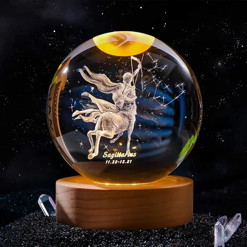 Hot 6cm 3D Crystal Ball Glass Craft Decoration 12 Constellation Birthday Gift Wooden Base Home Desktop Decor Children's Gifts