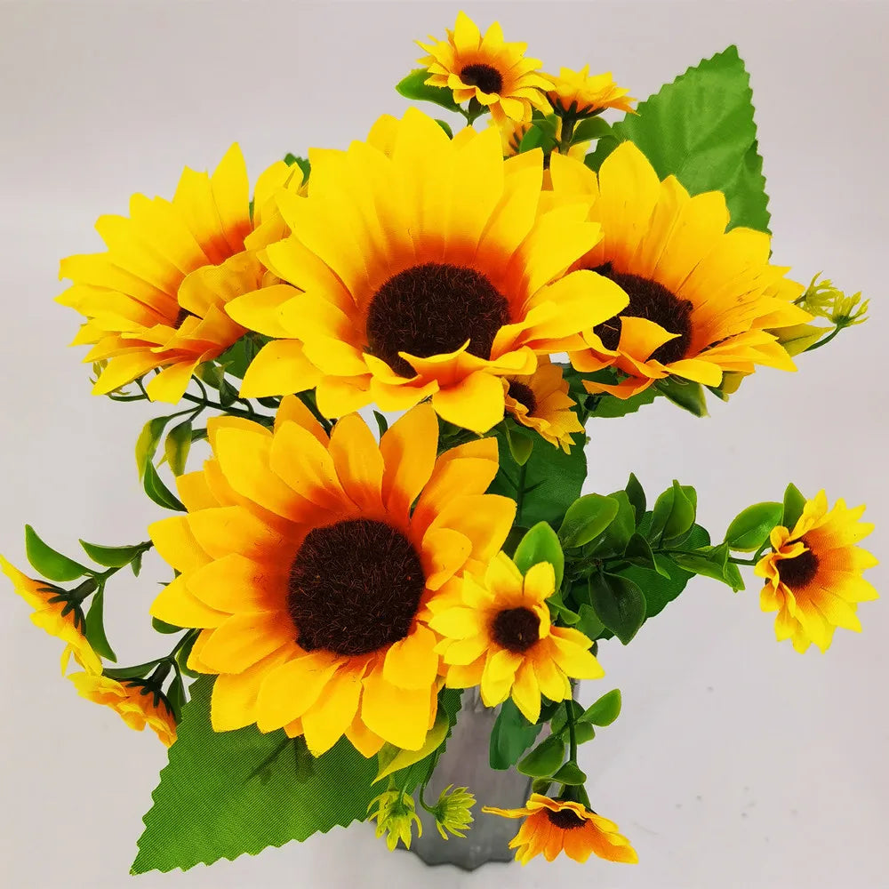Artificial Sunflower Bouquet Silk Sunflower Fake Flowers DIY Wedding Bouquet Decoration Arrangement Party Home Decor Gift