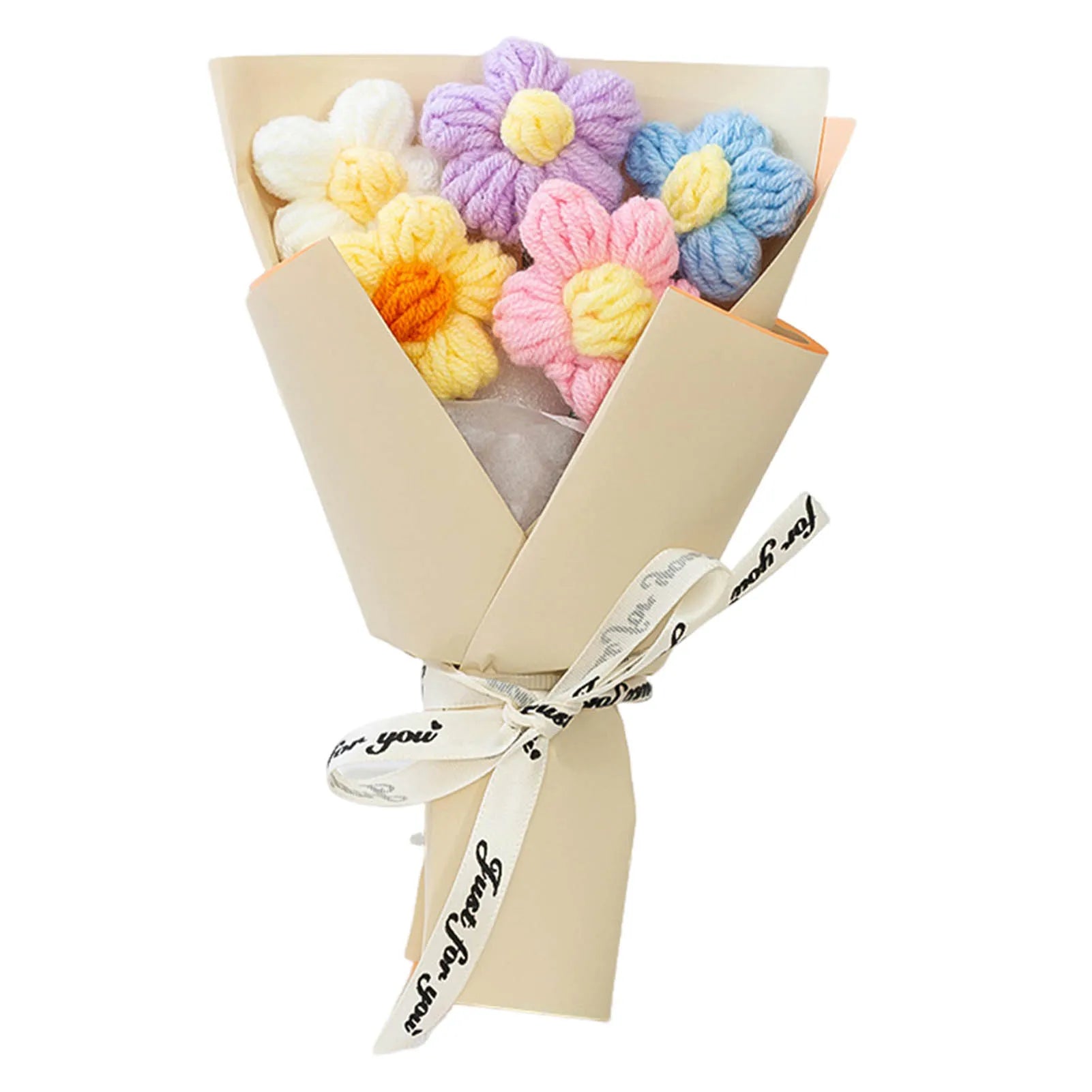 DIY Handwoven Knitted Flowers Bouquet Artificial Flower Knitted Woolen Flowers Woven Birthday Valentine's Day Gift Home Decor