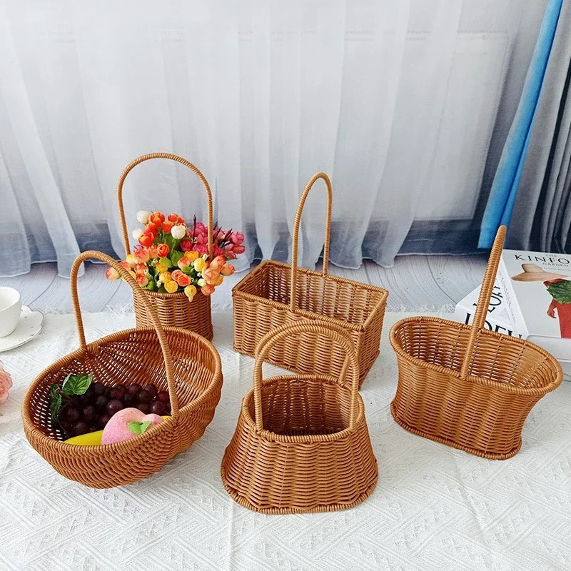 Gift Basket Woven Flower Basket Handmade Flower Basket For Home Wedding Decor Picnic Storage Baskets Rattan Storage Basket
