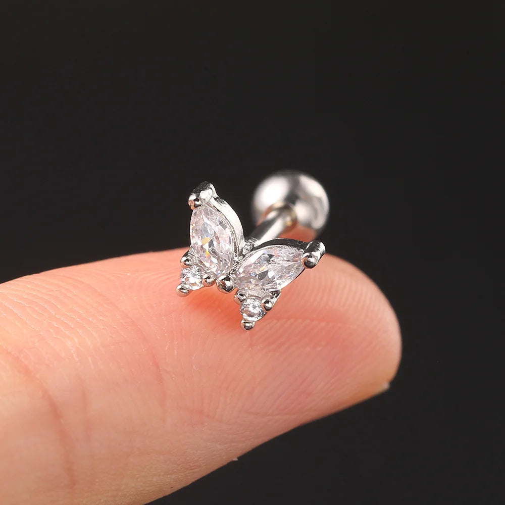1PC Tragus Rook Helix Ear Piercing Earring For Women Butterfly Zircon Ear Cartilage Drop Piercing Moon Ear Hoop Lobe Jewelry