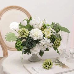 Green Artificial Flowers White Rose Fake Flowers   Room Decor Party Garden Wedding Decoration Bouquet Garland Accessories Roses