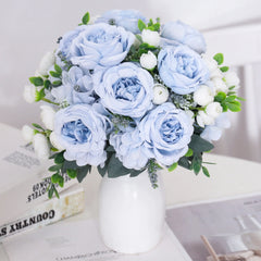 Blue Peony Artificial Flowers Silk High Quality Hydrangeas Bride Bouquet Wedding Home Room Valentine's Day Gift Table Decoration