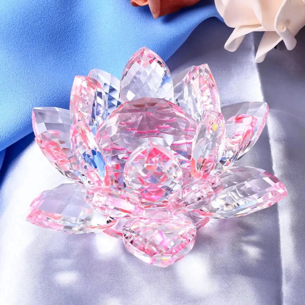 Crystal Lotus Flower Figurine Home Wedding Decoration Glass Craft Collection Paperweight Office Table Ornaments Souvenir Gifts