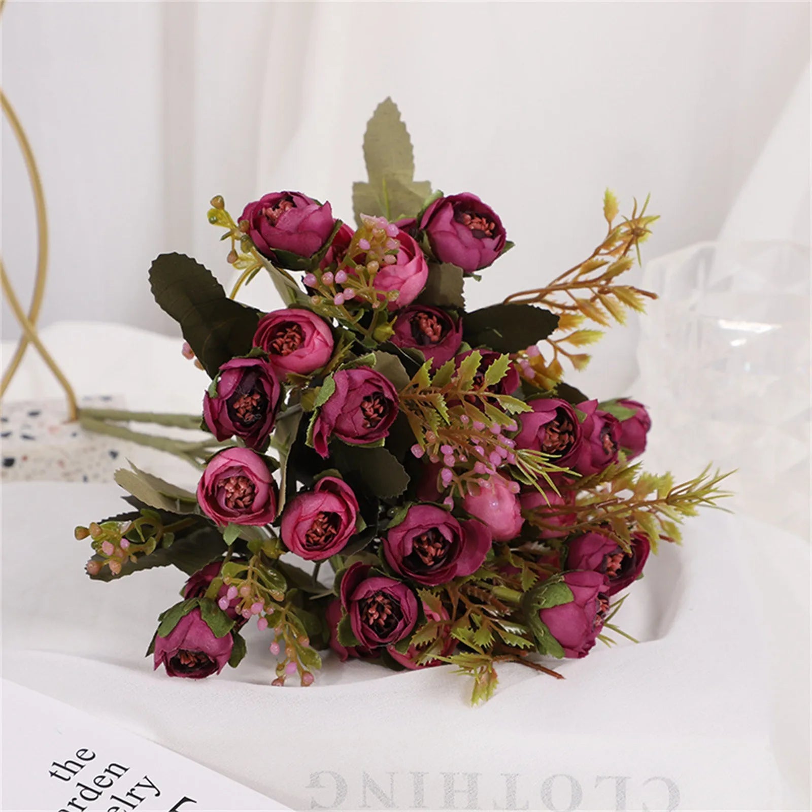 15 Heads Vintage Silk Flowers Retro Tea Roses Artificial Flowers Bride Bouquet For Wedding Decoration Home Fake Flowers A3050