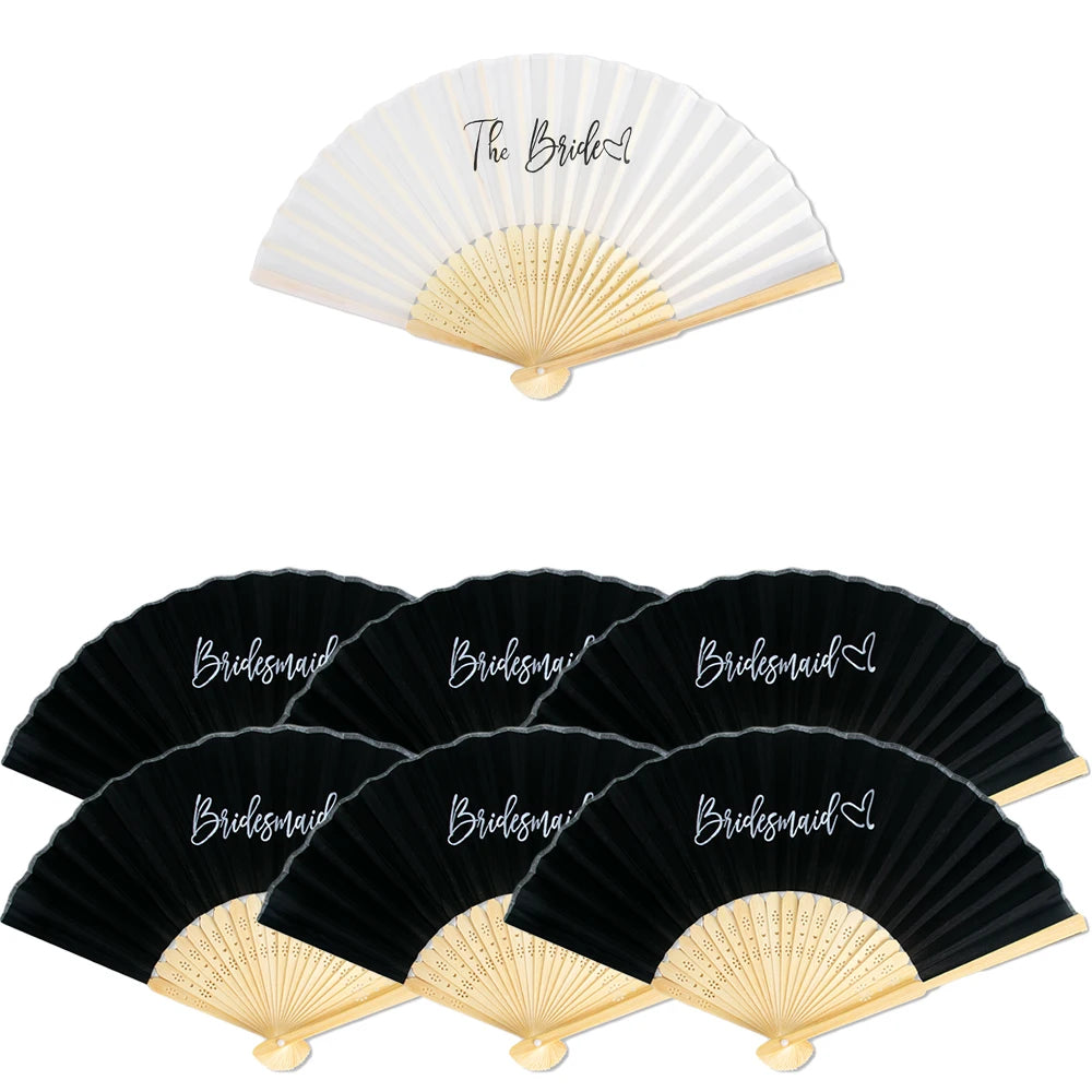 Bridal Shower Paper Bamboo Fans Folded Hand Fan Handheld Fans Bridesmaid Gifts for Wedding Bride Bachelorette Party Supplies